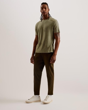 T-Shirt Ted Baker Regular Fit Short Sleeve Linen Vert Olive Homme | FML-96266671